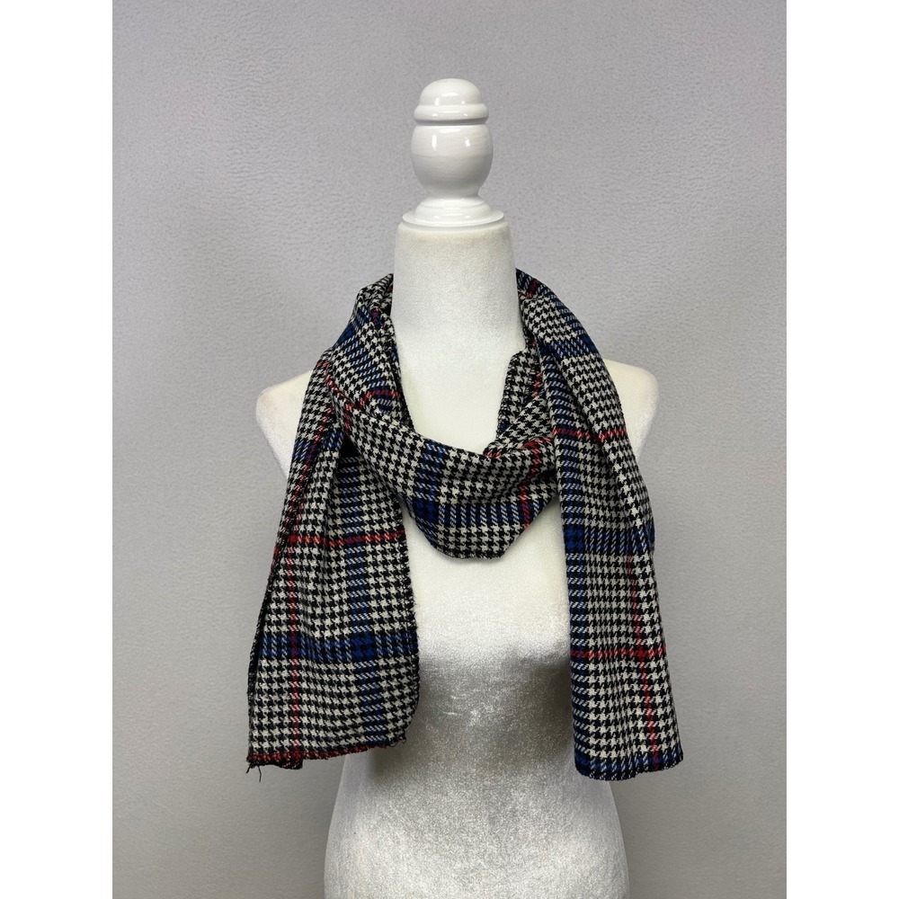 Dark Academia Unisex OS Black Blue Red Houndstooth Glen Plaid Scarf